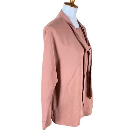 Club Monaco XL Blush Pink Tie Neck Blouse Long Sleeve Minimalist Chic Workwear - Picture 3 of 6